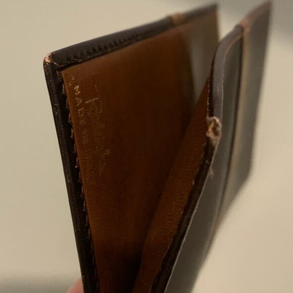 Vintage Raleighs Wallet Leather Bifold 2 Tone Brown Brass Italy 3.75 x 6.5 - Picture 5 of 14